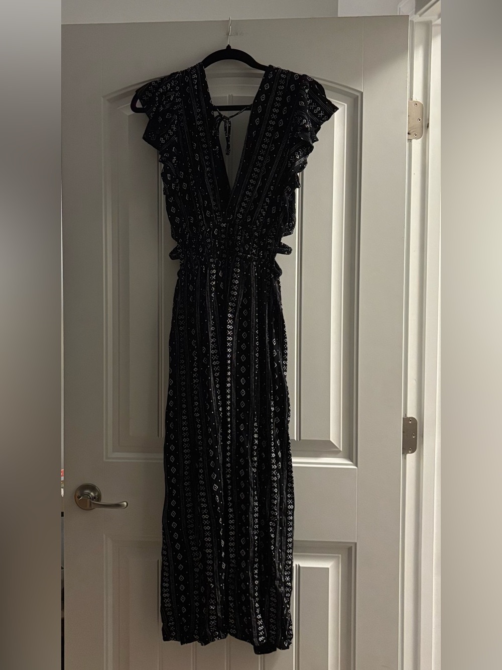 Hint of Blush Black Maxi Dress with White Geometric Print